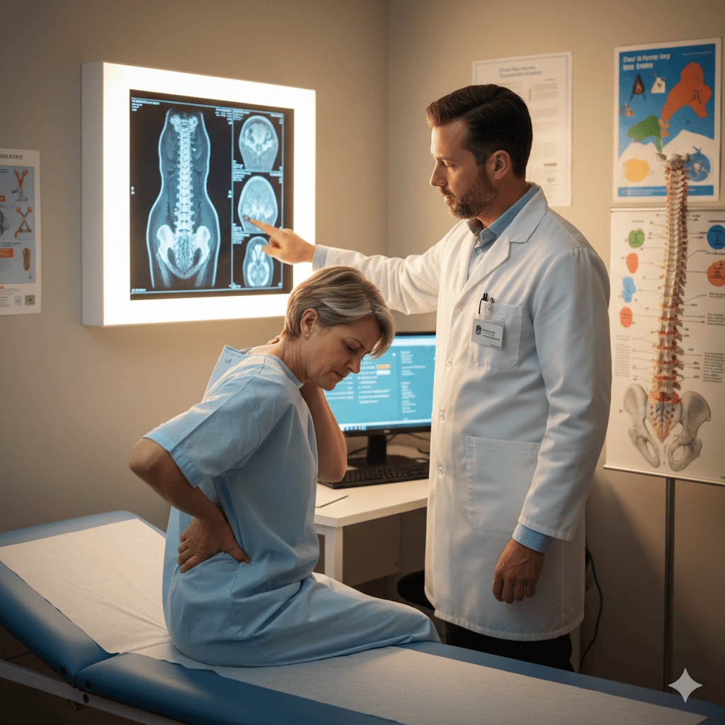 “Nevada car accident victim consulting a personal injury attorney about whiplash and back pain treatment and compensation.”“Doctor reviewing MRI scan of patient with neck and back injury after a car crash.”“Patient receiving chiropractic treatment for whiplash recovery in Nevada clinic.”“Personal injury lawyer explaining settlement process to injured driver with back brace.”