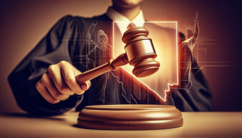 “Judge’s gavel and scales of justice symbolizing punitive damages being awarded in a Nevada courtroom.”