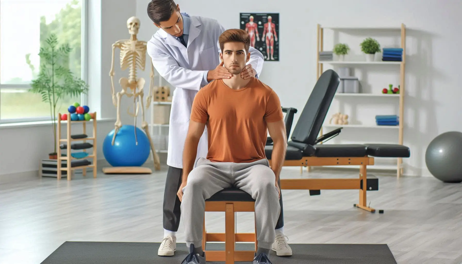 “Patient receiving physical therapy for neck and back injuries after a car accident.”