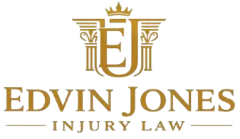 Gold and black Edvin Jones Injury Law logo featuring a crest and the initials EJ above the firm name.