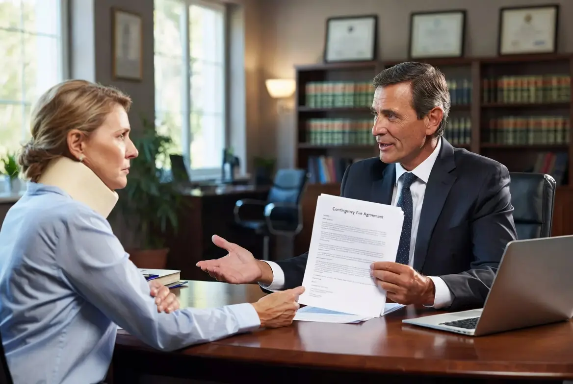 No Win, No Fee contingency fee agreement concept to injured client during consultation