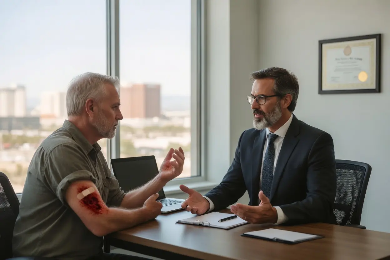 Dog bite injury victim consulting with a Las Vegas dog bite lawyer after suffering serious injuries from an animal attack in Nevada.
