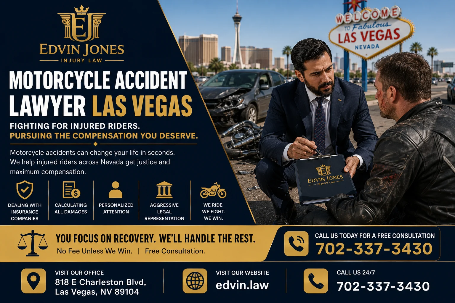 Motorcycle accident lawyer Las Vegas helping an injured rider pursue compensation after a Nevada crash